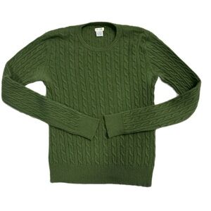 Aqua Olive Cable Knit Crewneck Sweater